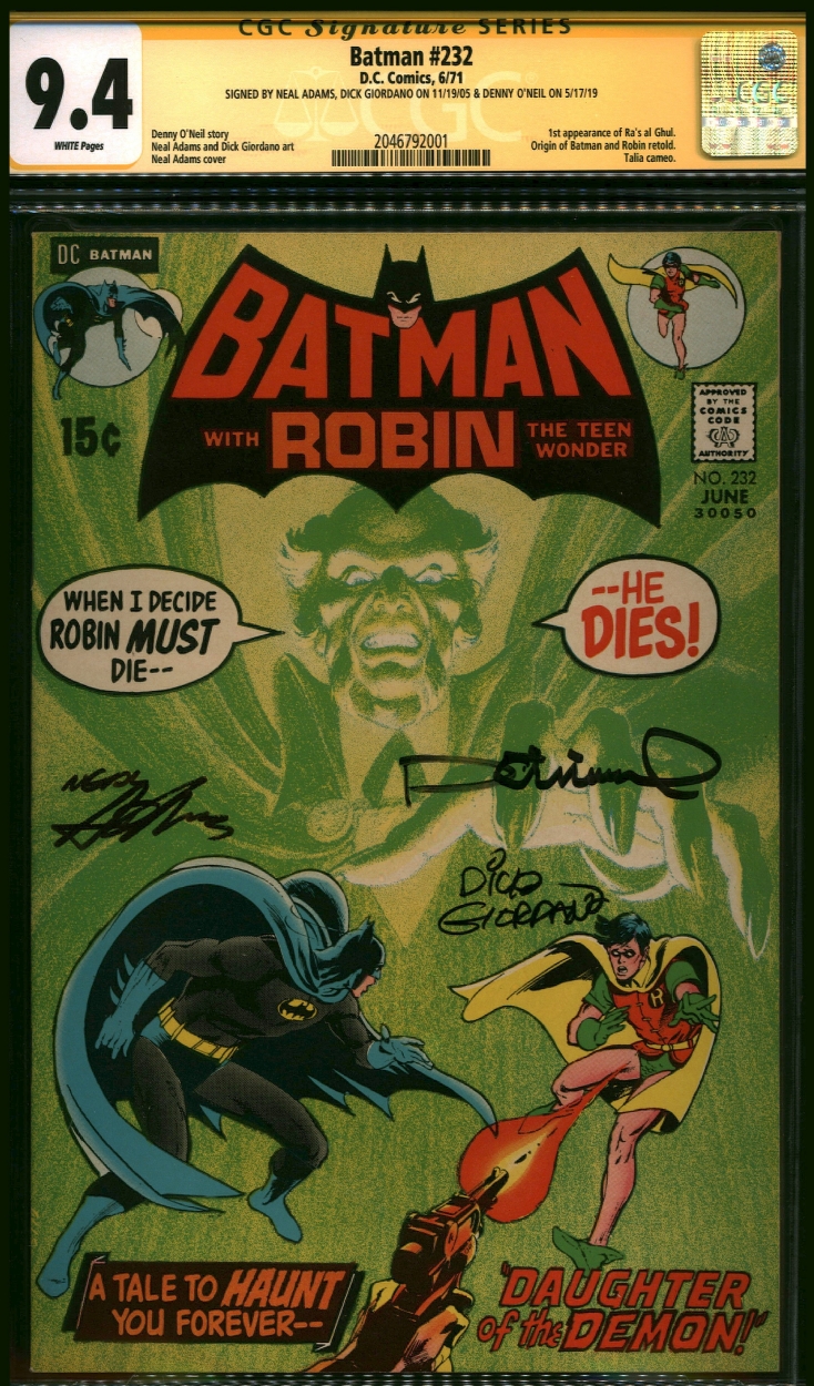 Batman 232 signed by Denny O'Neil, Neal Adams & Dick Giordano , CGC -  Signature Series (Yellow)  - in Cardiac Kid's Batman signature series  Collection